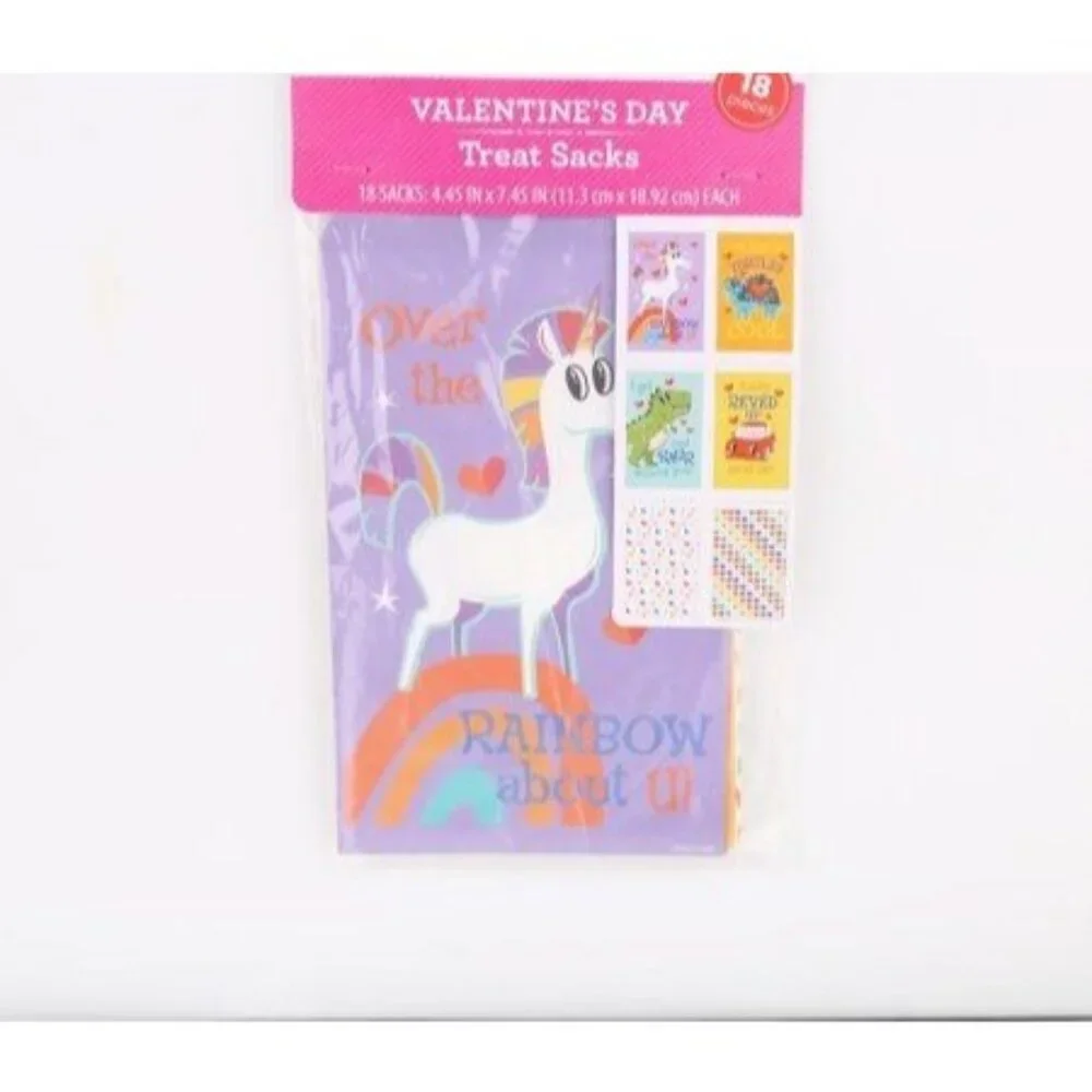 Valentines Day Treat Sacks Unicorn Car Dino Heart Designs 18 Ct